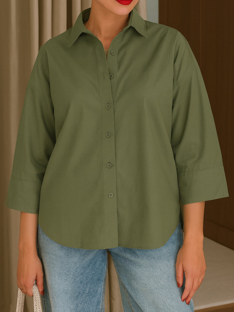 Relaxed Olive Oversized Button-Down