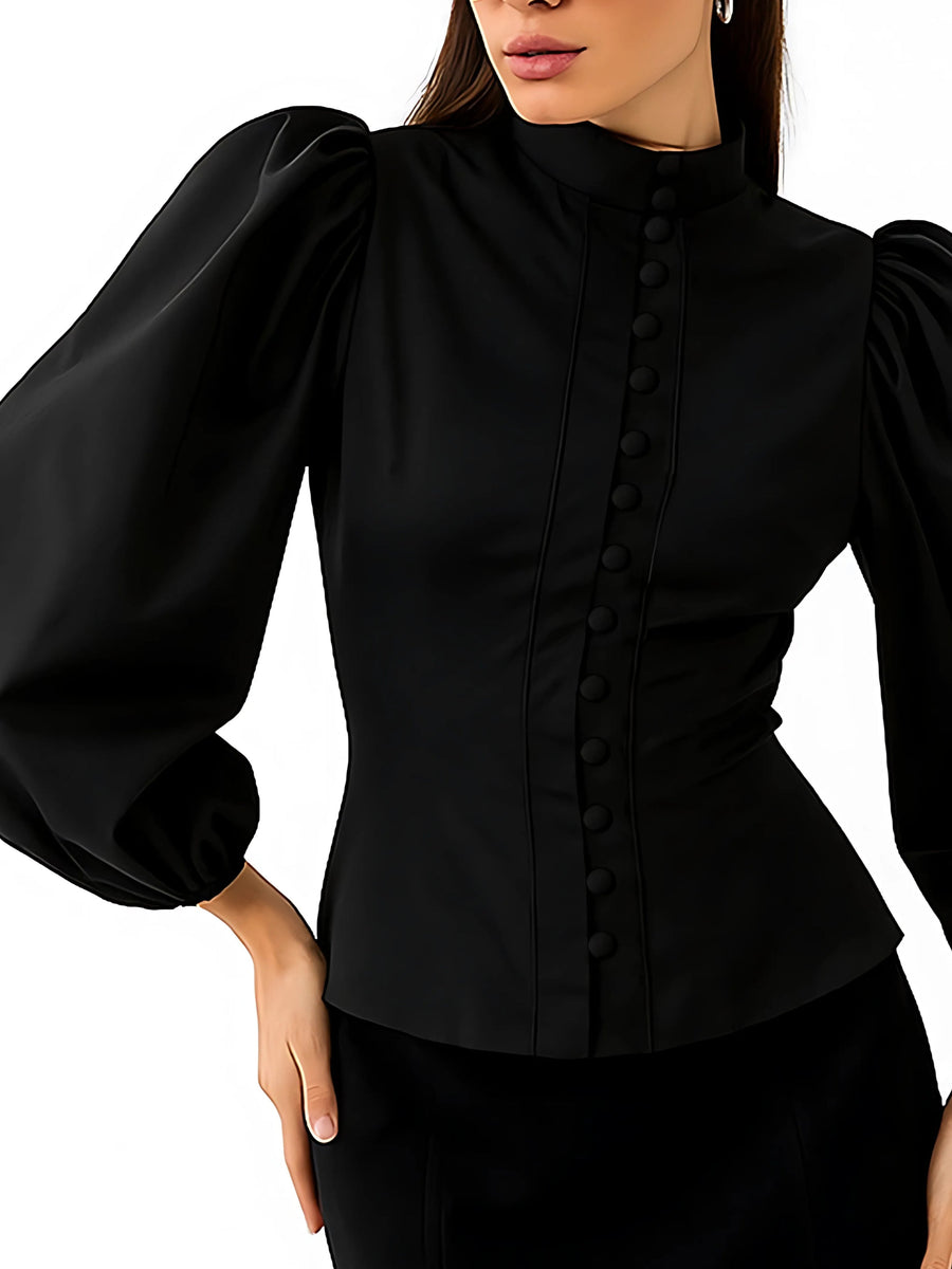 完売！新品MAMU RIBBON PUFF BLOUSE Midnight Mandarin Button-Down Blouse – Wear Pistachio