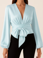Bluebell Wrap Bow-Tie Satin Top