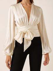 Ivory Bow-Tie Satin Top