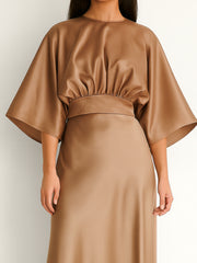 Bronze Drift Batwing Satin Top