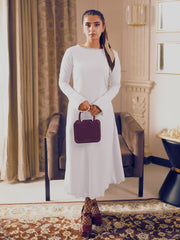Classic White Knit Midi Dress With Raffles