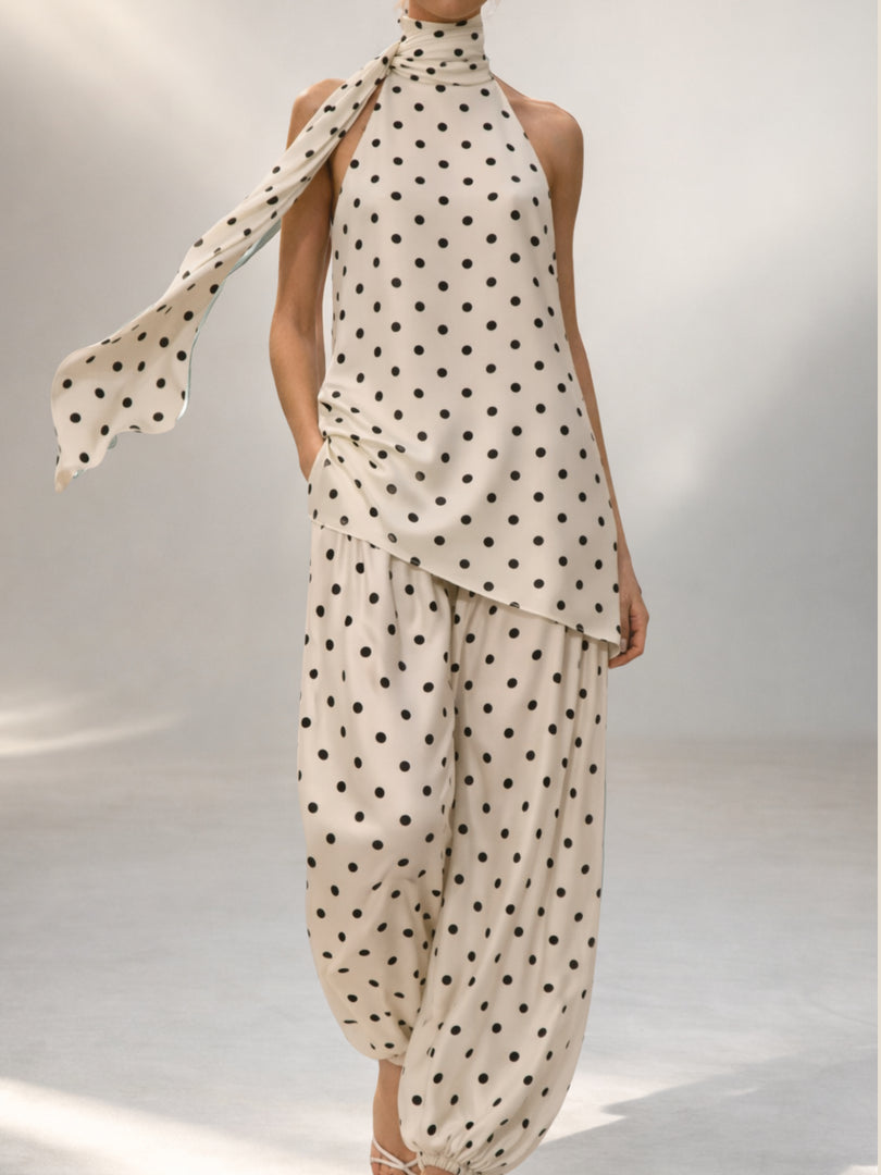 Celeste Drape Polka Silk Set
