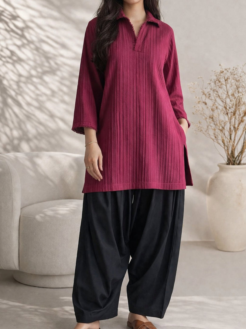 Berry Texture Kurta Set