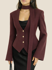 Plum Tie-Neck Fleece Blazer Fall V2