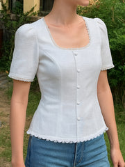 Luna Curved-Square Neck Laced Blouse