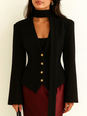 Midnight Tie-Neck Fleece Blazer Fall V2