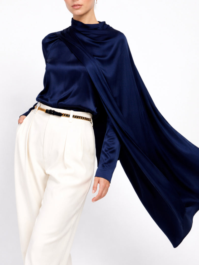 Midnight Navy Cascade Silk Top