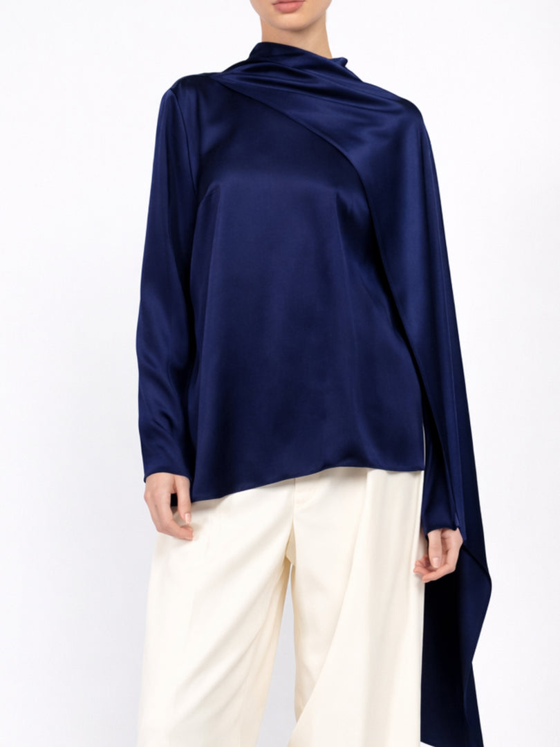 Midnight Navy Cascade Silk Top