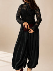 3 Piece, Black Lace Satin Harem Set