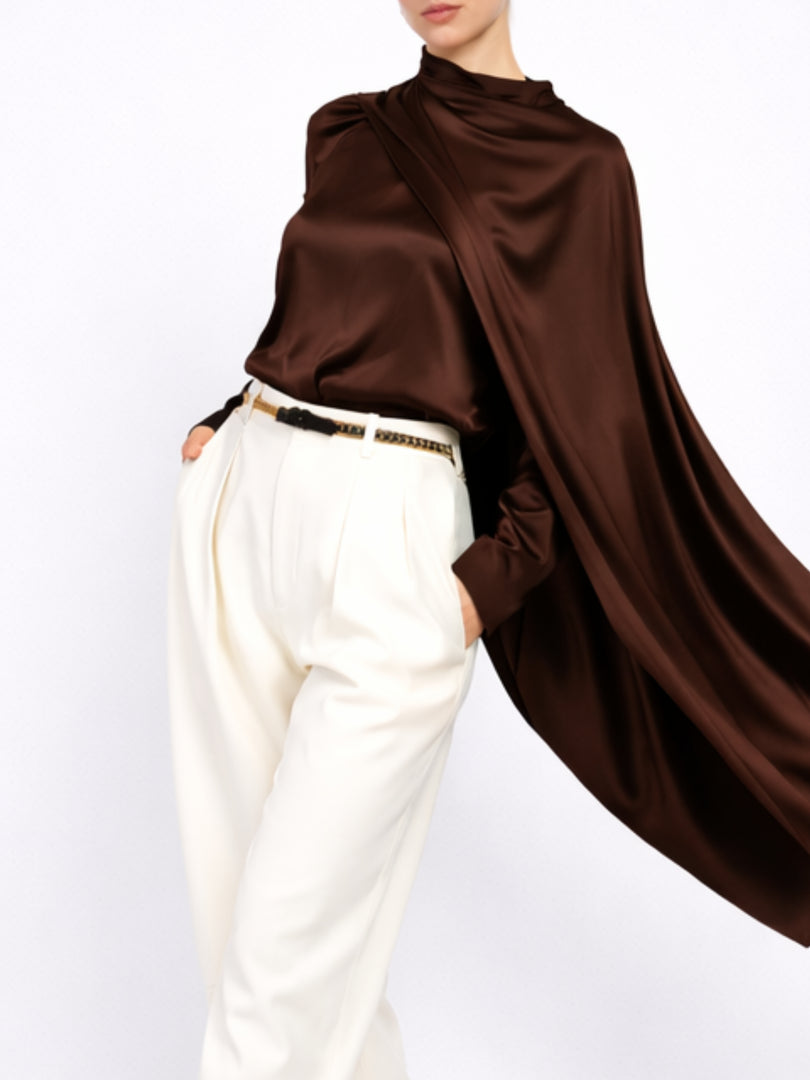 Chocolate Brown Cascade Silk Top