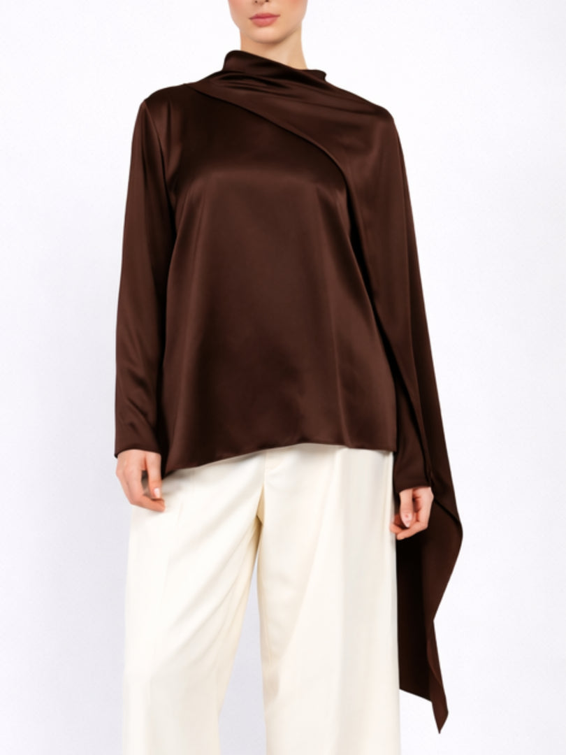 Chocolate Brown Cascade Silk Top