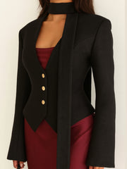 Midnight Tie-Neck Fleece Blazer Fall V2