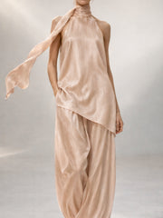 Skin Celeste Drape Tussel Silk Set