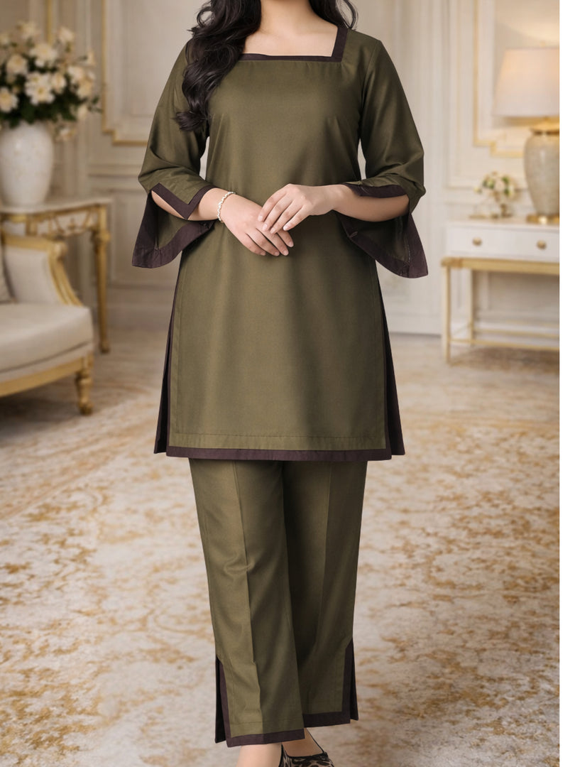 Olive Contrast Co-Ord Set
