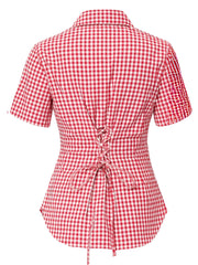 Textured Gingham Corset-Back Shirt