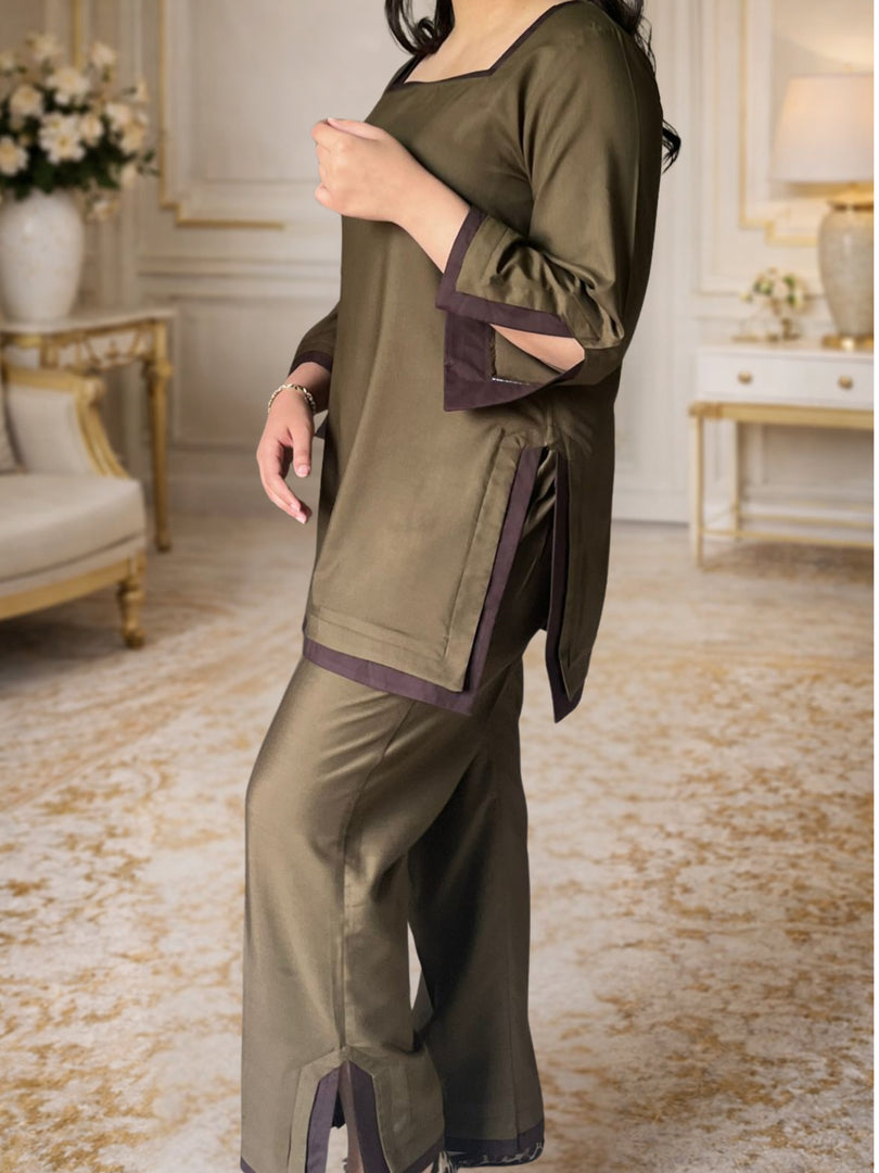 Olive Contrast Co-Ord Set