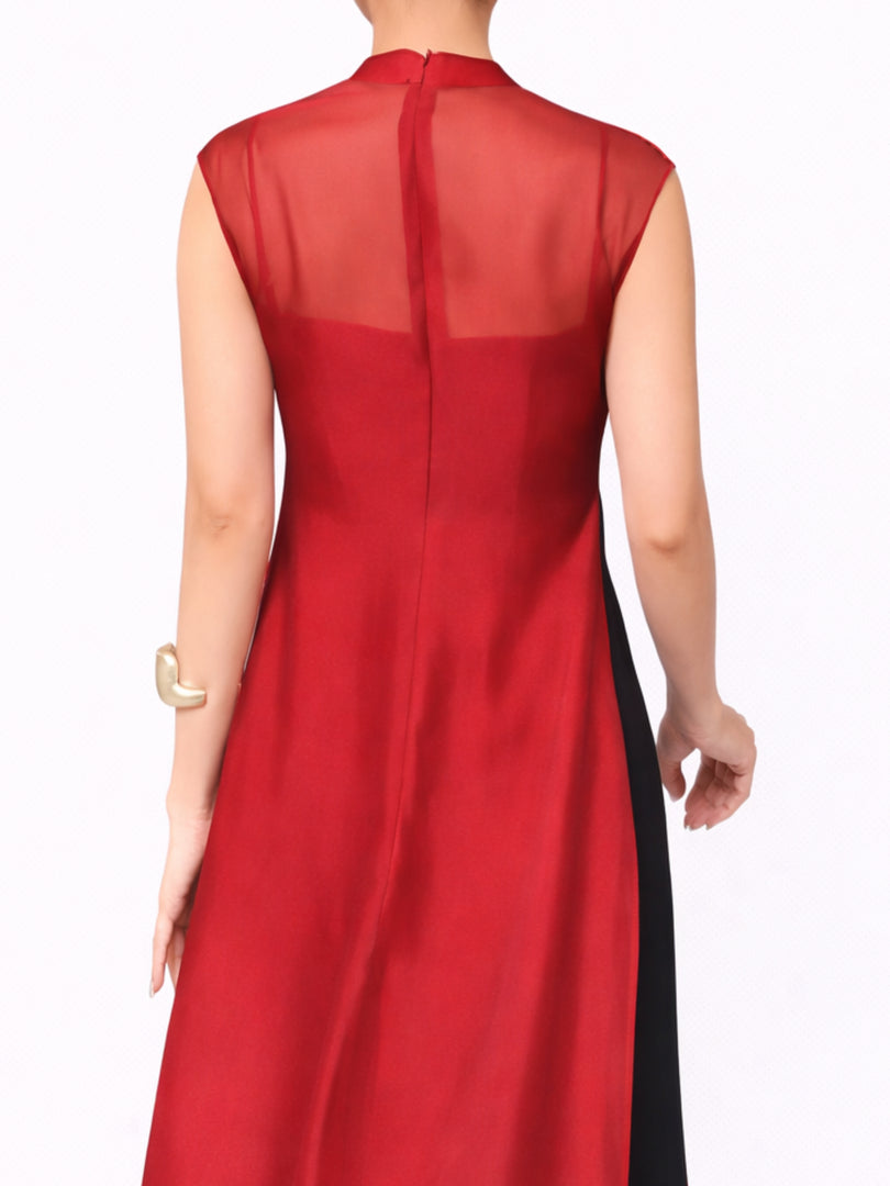 Crimson Veil Layered Gown