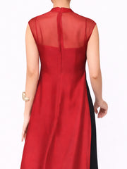 Crimson Veil Layered Gown