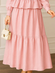 Pink Tiered Midi Skirt