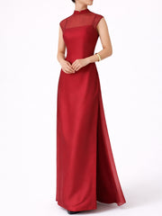 Crimson Veil Layered Gown