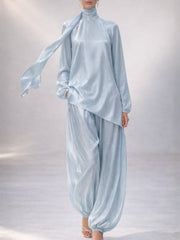 Ice Blue Drape Tussel Silk Set