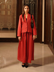 Red Suit Set: Blazer & Maxi Skirt Elegance