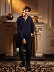 Crown Wool Long-Sleeve Textured Polo