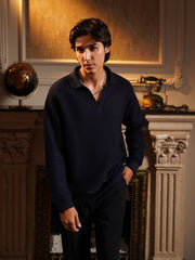 Crown Wool Long-Sleeve Textured Polo