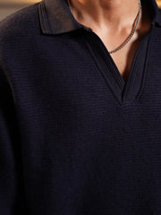 Crown Wool Long-Sleeve Textured Polo