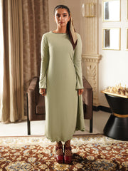 Pistachio Knit Midi Dress With Raffles