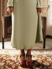 Pistachio Knit Midi Dress With Raffles