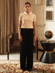 Classic Zip-up Ivory Ribbed Polo