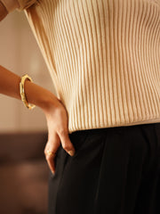 Classic Zip-up Ivory Ribbed Polo