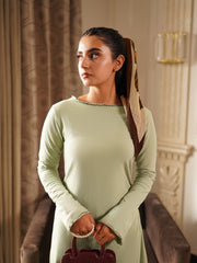 Pistachio Knit Midi Dress With Raffles