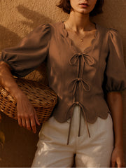 Brown Petal Tie-Up Blouse