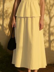 Cream Yellow Flare Midi Skirt