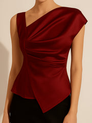 Red Ascent Curve Draped Satin Top