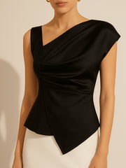 Black Ascent Curve Draped Satin Top
