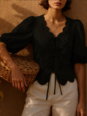Black Petal Tie-Up Blouse
