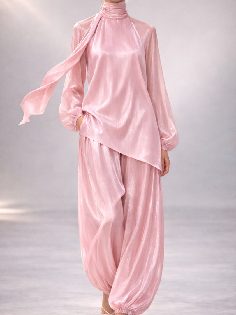 Light Pink Drape Tussel Silk Set