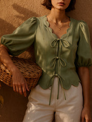 Sage Petal Tie-Up Blouse
