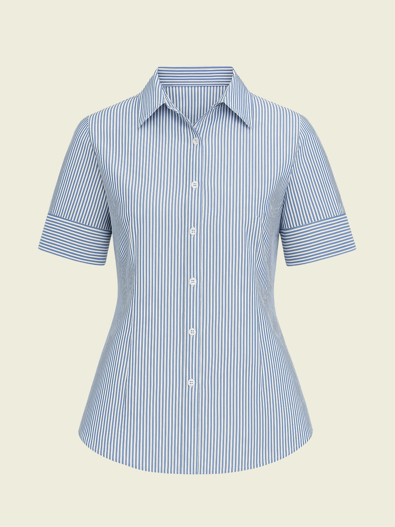Blue Pinstripe with Cuffed Sleeves