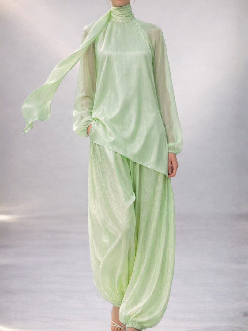 Lime Mint Tussel Silk Set